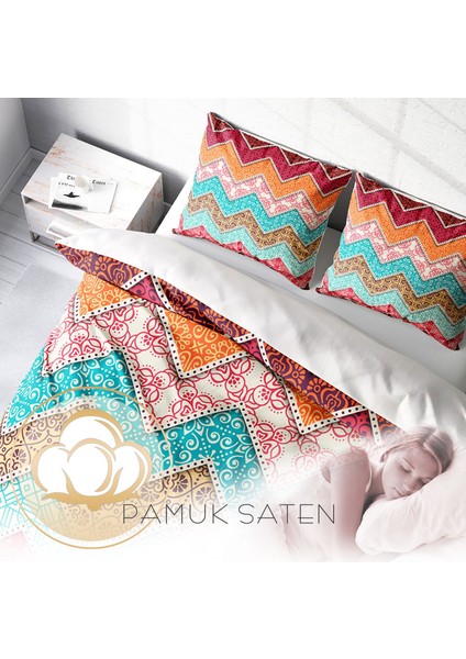 Zikzak Motif 3D Pamuk Saten Çift Kişilik Nevresim Takımı fırsatları