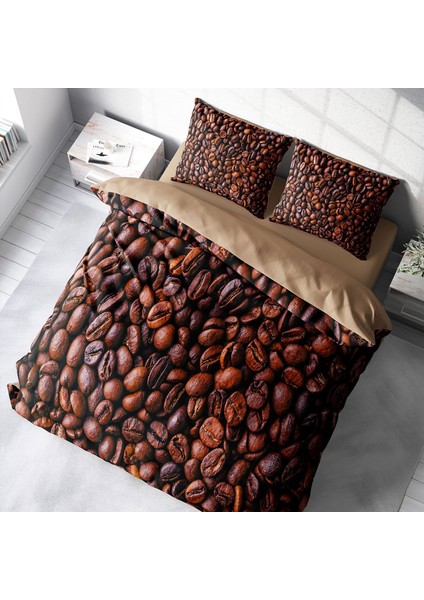 Coffee Duvet 3D Pamuk Saten Çift Kişilik Nevresim Takımı