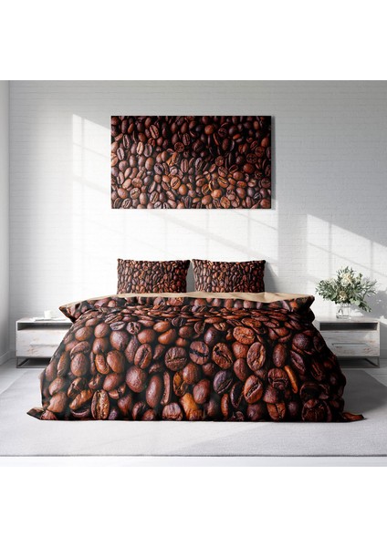 Coffee Duvet 3D Pamuk Saten Çift Kişilik Nevresim Takımı
