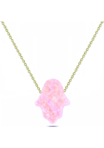 Pembe Fatma Ana Eli Resin Taş Kolye