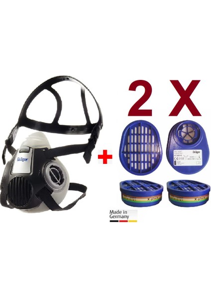 X-Plore 3300 Yarım Yüz Gaz Maskesi + 2 Adet A1B1E1K1 Abek1 (6738816) Filtre