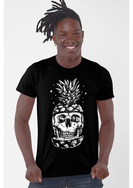 Ananas Kafa Siyah Kısa Kollu Erkek T-Shirt