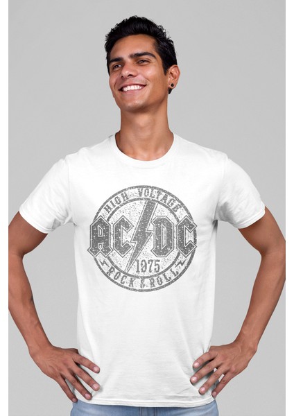 Dairede Acdc Beyaz Kısa Kollu Erkek T-Shirt