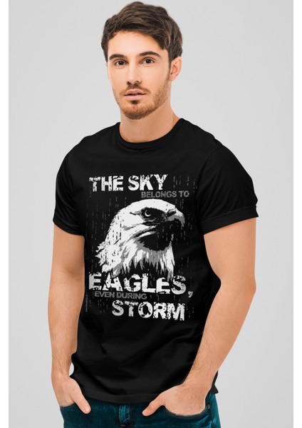 Göklerin Kartalı Siyah Kısa Kollu Erkek T-Shirt