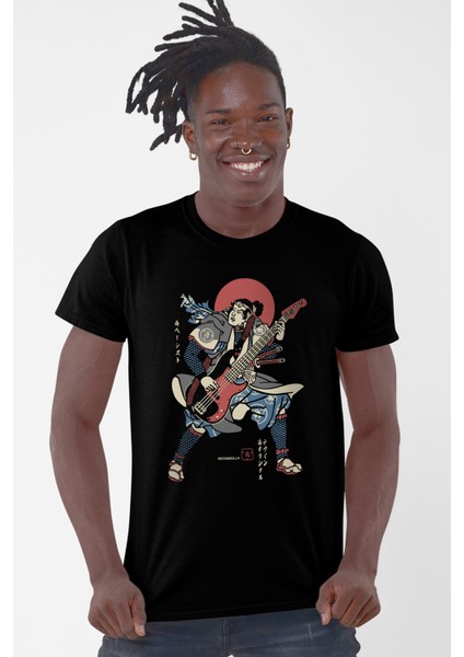 Japon Basçı Siyah Kısa Kollu Erkek T-Shirt