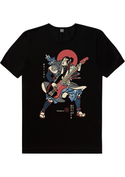 Japon Basçı Siyah Kısa Kollu Erkek T-Shirt