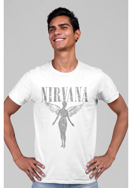 Melek Nirvana Beyaz Kısa Kollu Erkek T-Shirt