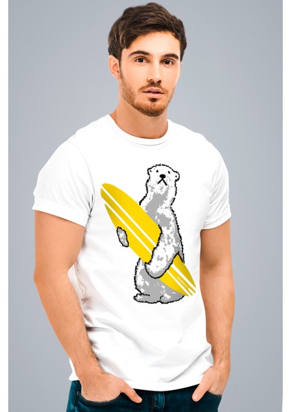 Kutup Sörfü Beyaz Kısa Kollu Erkek T-Shirt
