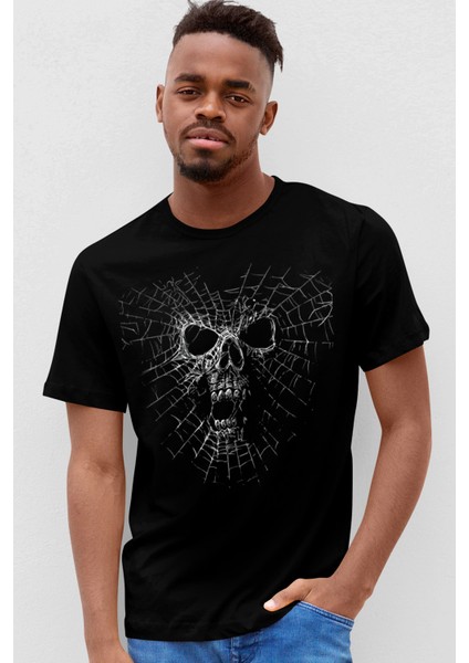 Örümcek Kurukafa Siyah Kısa Kollu Erkek T-Shirt