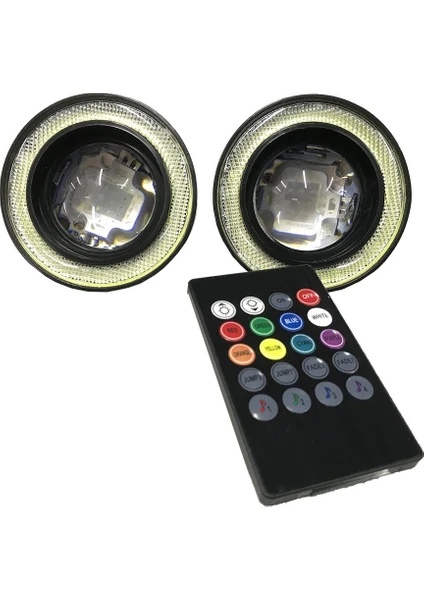 Mercekli Kumandalı Rgb LED Angel Sis Farı, 89MM