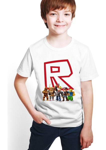 Roblox Baskılı Beyaz Unisex Çocuk T-Shirt M04