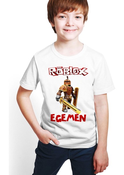 Kişiye Özel Isimli Roblox Baskılı Beyaz Unisex Çocuk T-Shirt M07