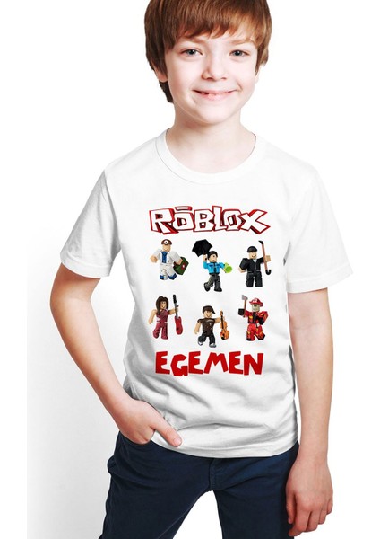 Kişiye Özel Isimli Roblox Baskılı Beyaz Unisex Çocuk T-Shirt M06