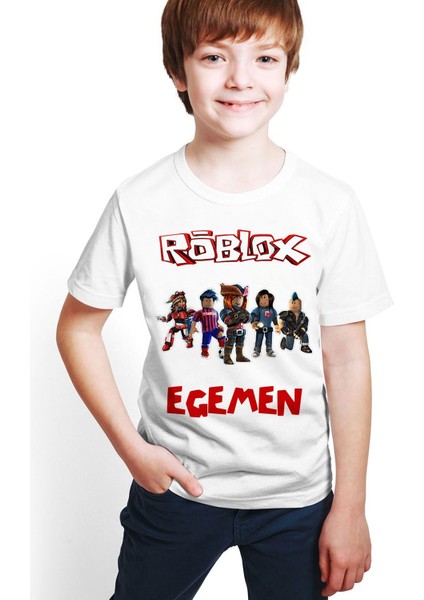 Kişiye Özel Isimli Roblox Baskılı Beyaz Unisex Çocuk T-Shirt M09
