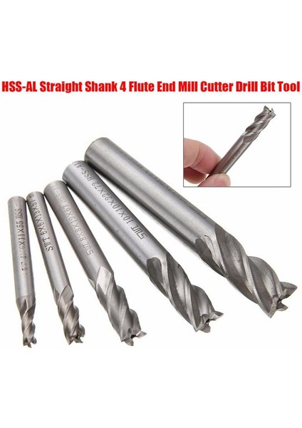 Düz Shank 4 Flüt End Mill Kesici Cnc Uç 5 Li Set 4 Mm-12 mm