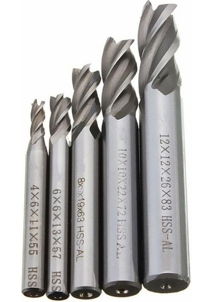Düz Shank 4 Flüt End Mill Kesici Cnc Uç 5 Li Set 4 Mm-12 mm