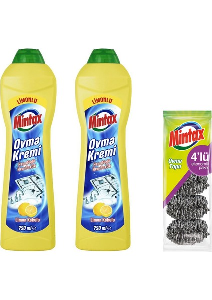Ovma Kremi 2 x 750 ml Limon Kokulu +Mintax 4'lü Çelik Ovma Topu