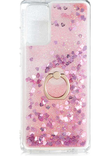 Xiaomi Redmi 9t Kılıf Milce Sulu Yüzüklü Simli Silikon Arka Kapak Pembe