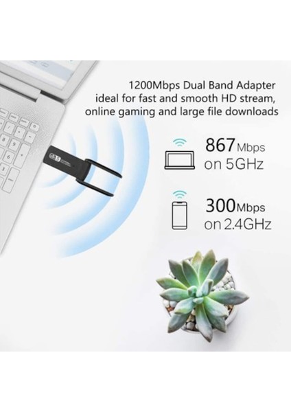 AC1200 Mbps Dual Band USB 3.0 Adaptör Kablosuz Wifi Alıcı