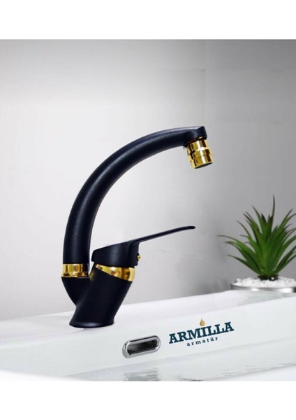 Siyah Gold 360 Derece Hareketli Başlıklı Mix Kuğu Banyo Lavabo Bataryası Musluğu Çeşmesi fiyatları