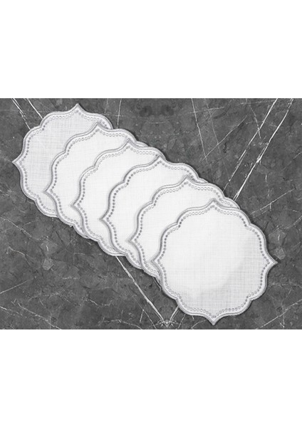Caka Home 6'lı Kokteyl Peçetesi Nakışlı Oymalı Keten Efektli Gri Renkli