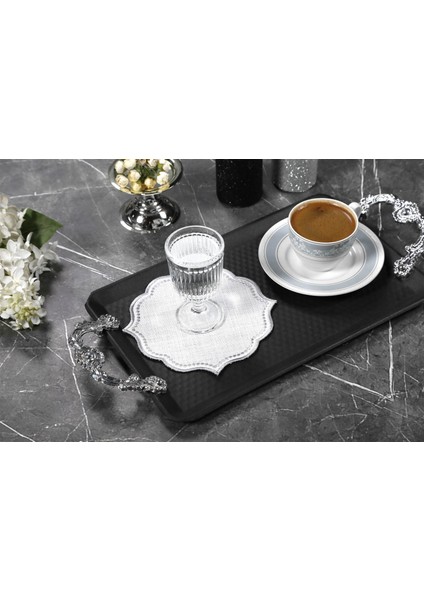 Caka Home 6'lı Kokteyl Peçetesi Nakışlı Oymalı Keten Efektli Gri Renkli fiyatları