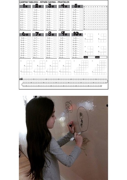 Tutunabilir Kağıt 1.sınıf Ilkokul Eğitici Çarpım Tablosu ve Şeffaf Yazı Tahtası Kağıt Tahta Akıllı Kağıt + Kalem 3set