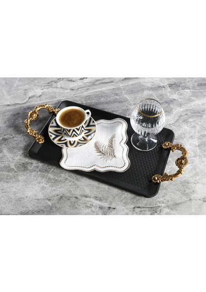 Caka Home 6 Li Kokteyl Peçete Yaprak Nakışlı Keten Efektli