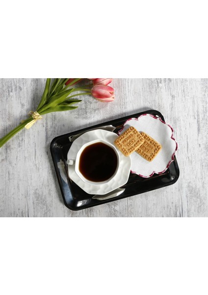 Caka Home 6 Li Kokteyl Peçete Ebruli Nakışlı Keten Efektli
