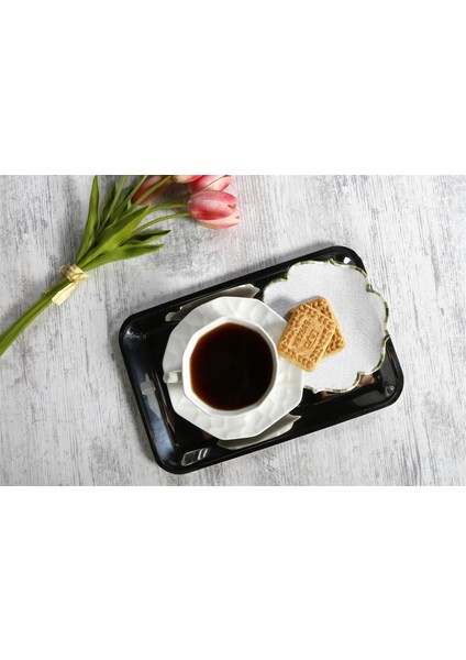 Caka Home 6 Li Kokteyl Peçete Ebruli Nakışlı Keten Efektli