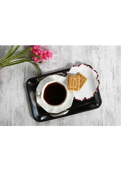 Caka Home 6 Li Kokteyl Peçete Ebruli Nakışlı Keten Efektli