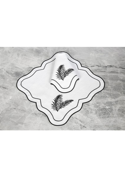 Caka Home 2 Li Peçete Yaprak Nakışlı Keten Efektli