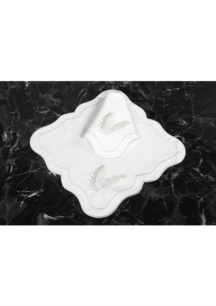 Caka Home 2 Li Peçete Yaprak Nakışlı Keten Efektli