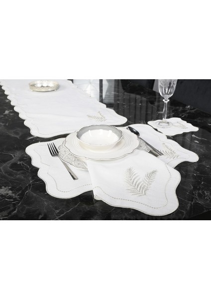 Caka Home 2 Li Peçete Yaprak Nakışlı Keten Efektli