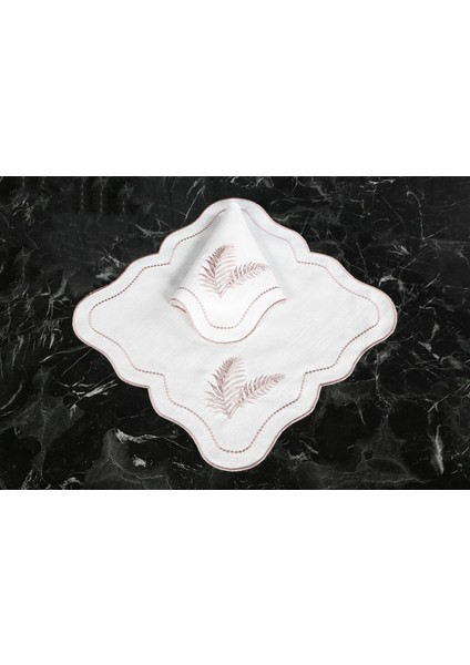 Caka Home 2 Li Peçete Yaprak Nakışlı Keten Efektli