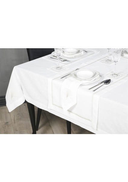 Caka Home 2 Li Peçete Zikzak Nakışlı Keten Efektli