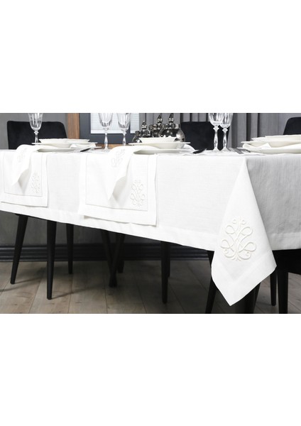 Caka Home 2 Li Peçete 3D Nakışlı Keten Efektli
