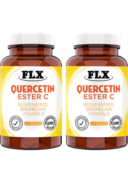 Quercetin Complex Kuersetin Ester C Vitamin D Aserola Rutin Resveratrol Magnezyum Bromelain 60 Tablet x 2 Kutu