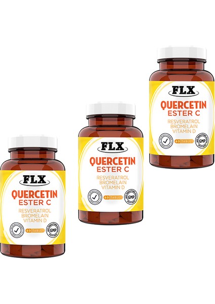 Quercetin Complex Kuersetin Ester C Vitamin D Aserola Rutin Resveratrol Magnezyum Bromelain 60 Tablet x 3 Kutu
