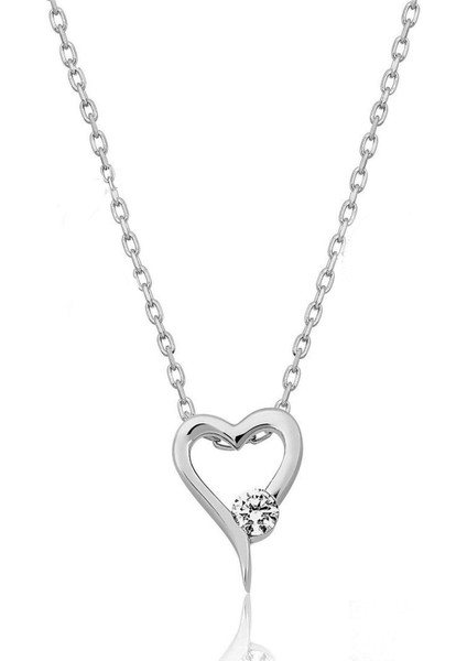 925 Ayar Gümüş Swarovski Tek Taş Kalp Kolye
