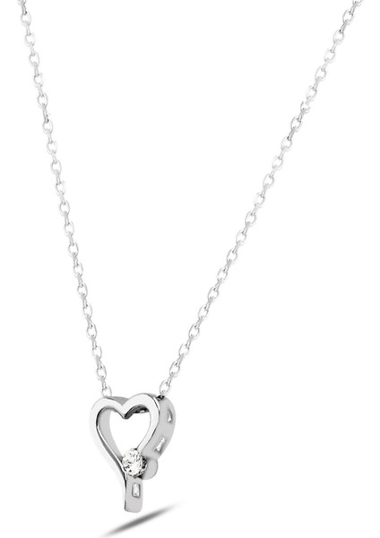 925 Ayar Gümüş Swarovski Tek Taş Kalp Kolye fiyatları