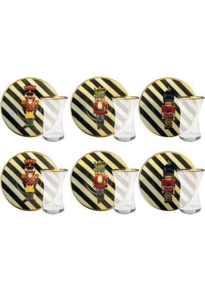 Kurşun Asker Mat Altın 6 Kişilik Çay Set