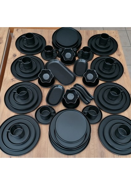 Takım Kahvaltı Stackable Mat Siyah 63 Parça 12 Kişilik