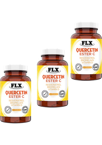 Quercetin Complex Kuarsetin Ester C Magnesium Bromelain Vitamin D Rutin Resveratrol Aserola 60 Tablet X 3 Kutu