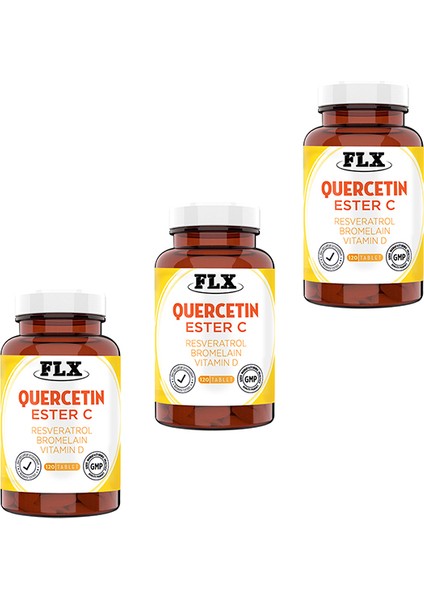 Quercetin Complex Kuarcetin Ester C Bromelain Vitamin D Rutin Resveratrol Magnezyum Aserola 120 Tablet X 3 Kutu