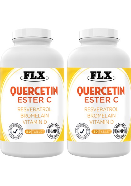 Quercetin Complex Kuarcetin Ester C Bromelain Vitamin D Rutin Resveratrol Magnezyum Aserola 180 Tablet X 2 Kutu