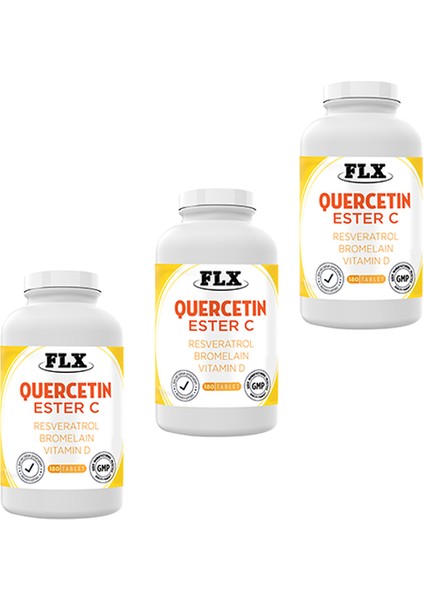 Quercetin Complex Kuarcetin Ester C Bromelain Vitamin D Rutin Resveratrol Magnezyum Aserola 180 Tablet X 3 Kutu