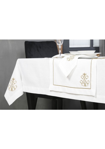 Caka Home 16 Parça Masa Seti 3D Nakışlı Keten Efektli