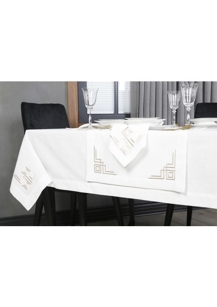 Caka Home 16 Parça Masa Seti Geometrik Çift Kare Nakışlı Keten Efektli fiyatları