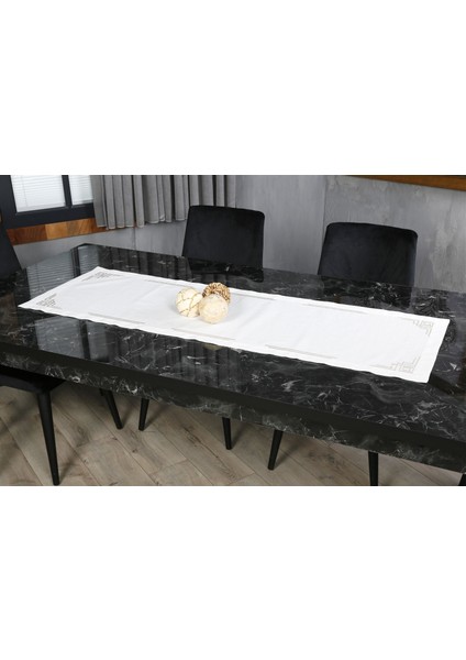 Caka Home 16 Parça Masa Seti Geometrik Çift Kare Nakışlı Keten Efektli fırsatları